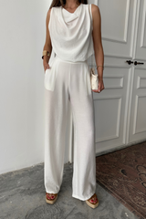 DEGAJE YAKA KOLSUZ BLUZ - PANTOLON TAKIM - Gri