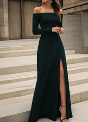 Kadın Uzun Kollu Madonna Yakalı Yırtmaç Detaylı Uzun Ithal Krep Elbise