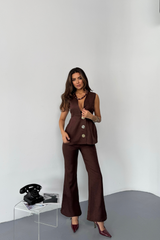 KETEN GOLD DÜĞMELİ YELEK - PANTOLON TK - Bej