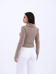 42531 TRİKO SİMLİ YAKALI CROP-ANTRASİT