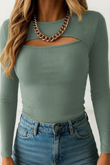 Kadın Uzun Kollu Pencere Detaylı Kaşkorse Bluz