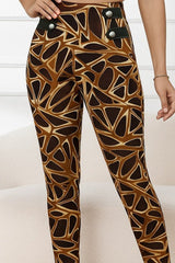 Kadın Yüksek Bel Kaz Ayağı Desenli Yan şerit Düğme Detaylı Dalgıç Pantolon