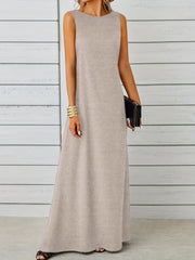 Kadın Kolsuz Kayık Yaka Maksi Janjan Krep Elbise