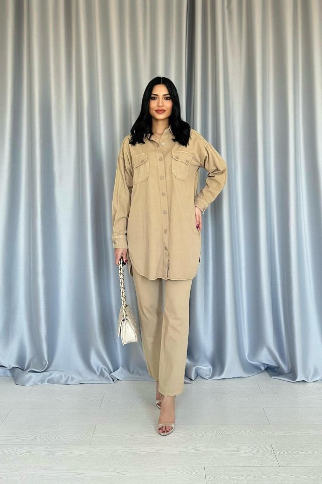 Siyah Yıkamalı Gömlek Ve Pantolon Takım