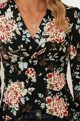 Kadın Uzun Kollu Kruvaze Yakalı Kelebek Desenli şardonlu Dalgıç Bluz