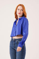 Saten Crop Model Kırmızı Gömlek