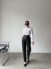 DERİ PANTOLON DİZ PARÇALI - Siyah