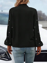 Kadın Uzun Kollu Yakadan Fiyonklu Incili Ithal Krep Bluz