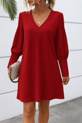 Kadın Uzun Kollu V Yakalı Kısa Ithal Krep Elbise