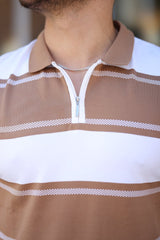 Erkek Yakalı Fermuarlı çift Renk Kısa Kollu T-shirt