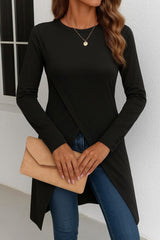 Kadın Uzun Kollu Bisiklet Yaka önden çapraz Kesim Detay Midi Viskon Bluz