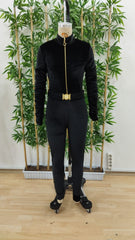 Kadın Uzun Kollu önden Fermuar Detaylı Kemerli Kadife Tulum