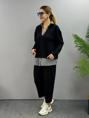 Polo Yaka Gömlek Detay Salaş Balon Pantolunlu ıkılı Takım