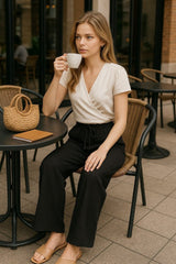 Kadın Beli Lastikli Pol Paça Pantolon