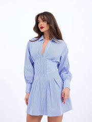 6558 ELBİSE-MAVİ BEYAZ ÇİZGİLİ