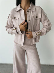 KETEN PÜSKÜL DETAYLI GÖMLEK-PANTOLON TAKIM - Ham