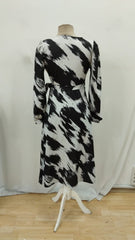 Kadın Uzun Kollu Kruvaze Yakalı Yandan Bağlamalı Desenli Mini Modal Elbise