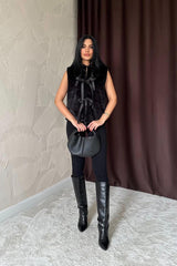 Ekru Fiyonklu Peluş Yelek