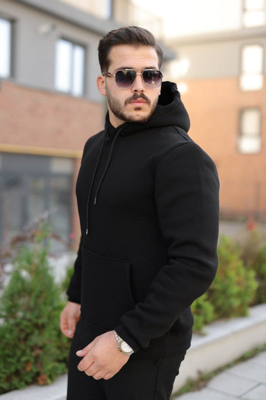 Erkek Kapüşonlu Üç İplik Şardonlu Hoodie