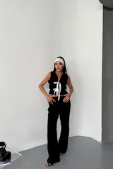 GOFRE BLUZ-PANTOLON TK KURDELE DETAYLI - Siyah