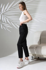 Kadın Uzun Kollu Dalıç Kumaş Cep Detay Beli Lastikli ütüsüz Pantolon