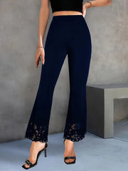 Kadın Yüksek Bel Paçaya Doğru Genişleyen Lazer çiçek Kesim Detaylı Ithal Krep Pantolon