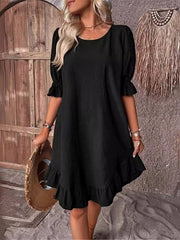 Kadın Kısa Kollu Kol Ve Eteği Volanlı Bisiklet Yaka Aerobin Elbise