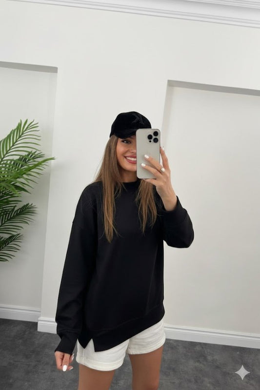 Kadın Uzun Kollu Bisiklet Yaka Sala Sweat