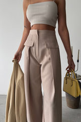 KAPALI GENİŞ PİLE CEP KAPAK DETAYLI PANTOLON - Gri