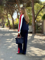 Kadın Hakim Yaka şerit Detay Hırka Ve Bol Paça Pantolon Ikili Takım