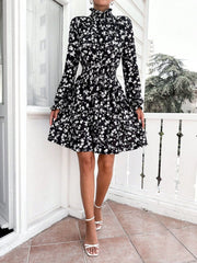 Kadın Uzun Kollu Balıkçı Yaka çiçek Baskılı Helen Kumaş Elbise
