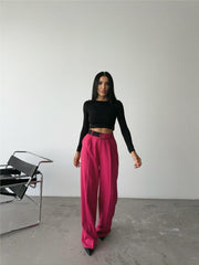 PALAZZO PANTOLON BEL ŞERİT DETAYLI - Fuşya