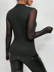 Kadın Uzun Kollu Yarı Balıkçı Yaka Kolları Tüllü Dalgıç Bluz