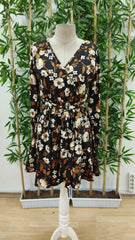 Kadın Uzun Kollu Kruvaze Yaka çiçek Desenli Dalgıç Elbise