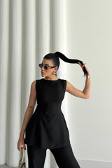 JAKAR KETEN KOLSUZ BLUZ-PANTOLON TK - Beyaz