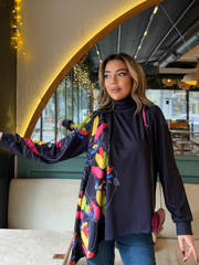 Kadın Uzun Kollu Balıkçı Yaka Asimetrik Kesim Mikro Bluz