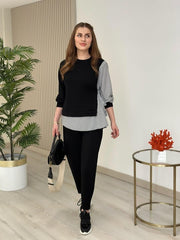 Kadın Gömlek Detay çizgili Yandan Bağlamalı Ikili Takım