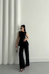 JAKAR KETEN KOLSUZ BLUZ-PANTOLON TK - Beyaz