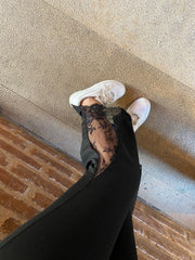 Kadın Dantel Eklemeli Ispanyol Paça Scuba Tayt Pantalon