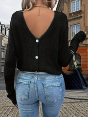 Kadın Uzun Kollu V Yakalı Arkası Düğmeli Triko Bluz