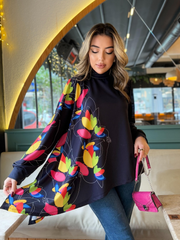 Kadın Uzun Kollu Balıkçı Yaka Asimetrik Kesim Mikro Bluz