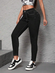 Kadın Yüksek Bel önden Düğmeli Dar Kesim Kot Pantolon