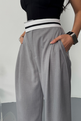 PANTOLON BEL ŞERİT DETAYLI - Gri