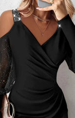 Kadın Kruvaze Yaka Omuz Ve Sırt Dekolteli Taş Detay Mini Elbise