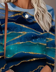 Kadın Uzun Kollu Bisiklet Yaka Desenli Modal Bluz