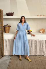 Bebe Mavi Müslin Uzun Elbise