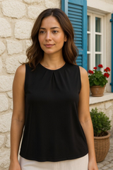 Kadın Askılı Yuvarlak Büzgü Yaka Sandy Bluz