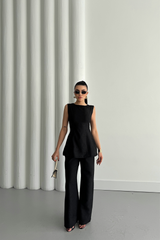 JAKAR KETEN KOLSUZ BLUZ-PANTOLON TK - Beyaz