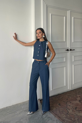 TENCEL KOLSUZ GÖMLEK - PANTOLON TAKIM - İndigo