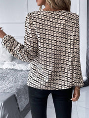 Kadın Uzun Kollu Damla Detaylı Yaka Desenli Süprem Bluz